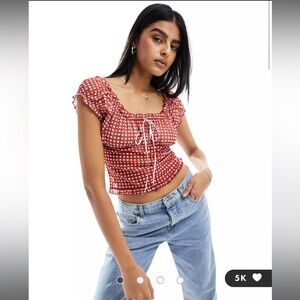 ASOS Design milk maid top in red gingham